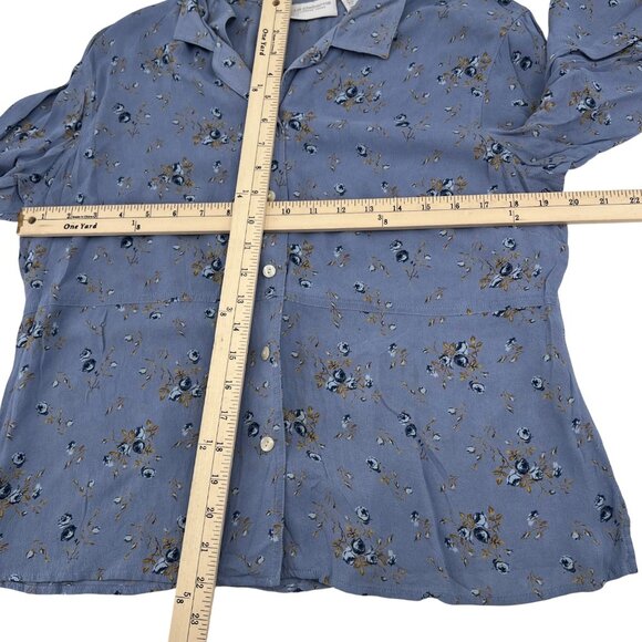 Liz Claiborne Womens Floral Button-Up Blouse XL Blue With 3/4 Sleeves Lightweigh - Picture 5 of 7